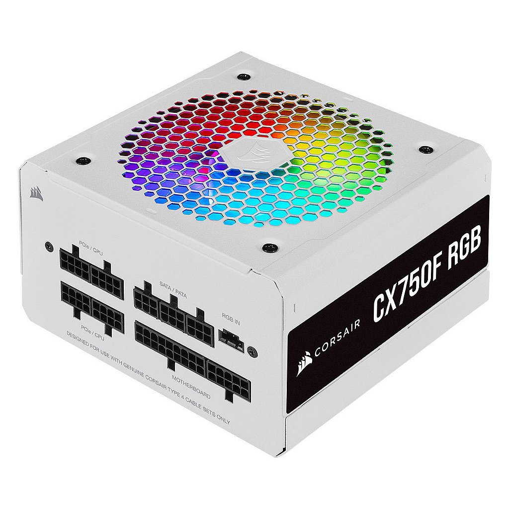 Fonte Corsair CX-F RGB CX750F 750W 80 Plus Bronze Full Modular White