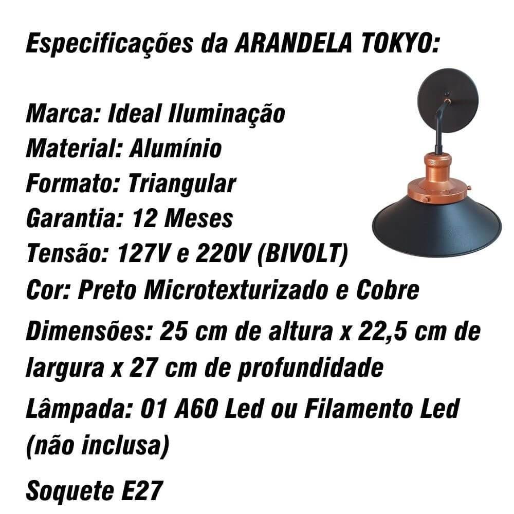 Arandela Tokio 1 Facho 1XE27 Preto Microtexturizado - Candel