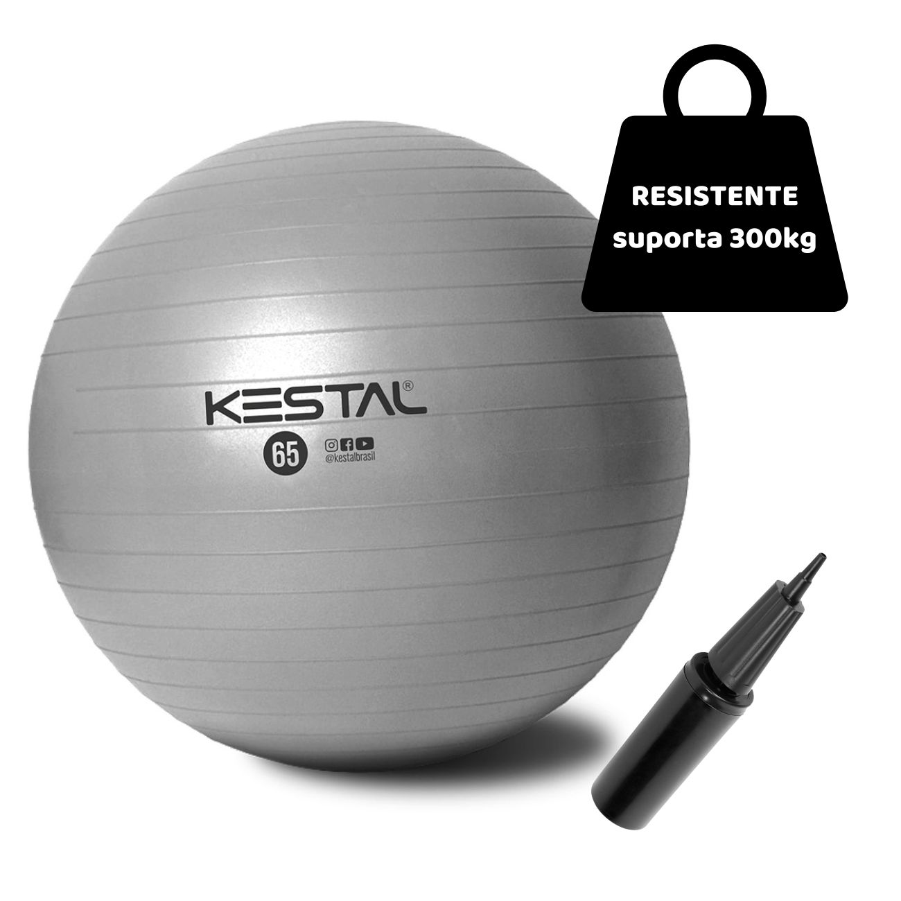 Bola Pilates Yoga 65cm Suporta 300kg Bomba Dupla Kestal - BFMED