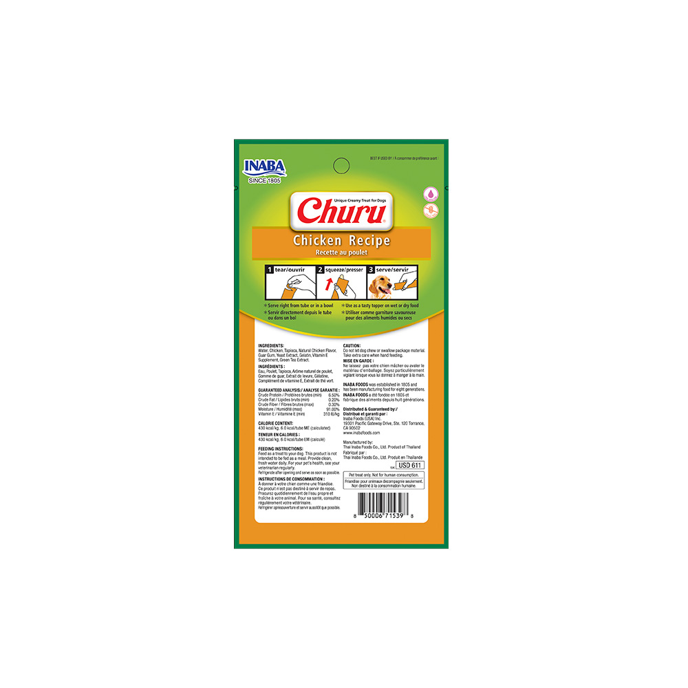 INABA CHURU DOG SABOR FRANGO 14G CADA - A casa do seu PET