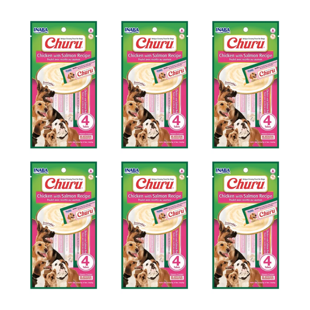 KIT 6UN PETISCO CHURU CÃES SABOR FRANGO COM SALMAO 14G CADA - A