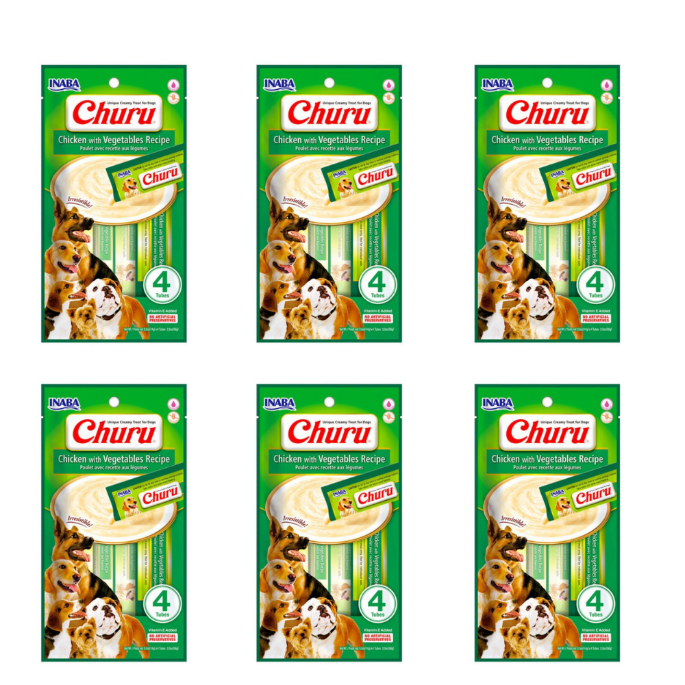 KIT 6UN PETISCO CHURU CÃES SABOR FRANGO COM VEGETAIS 14G - A casa