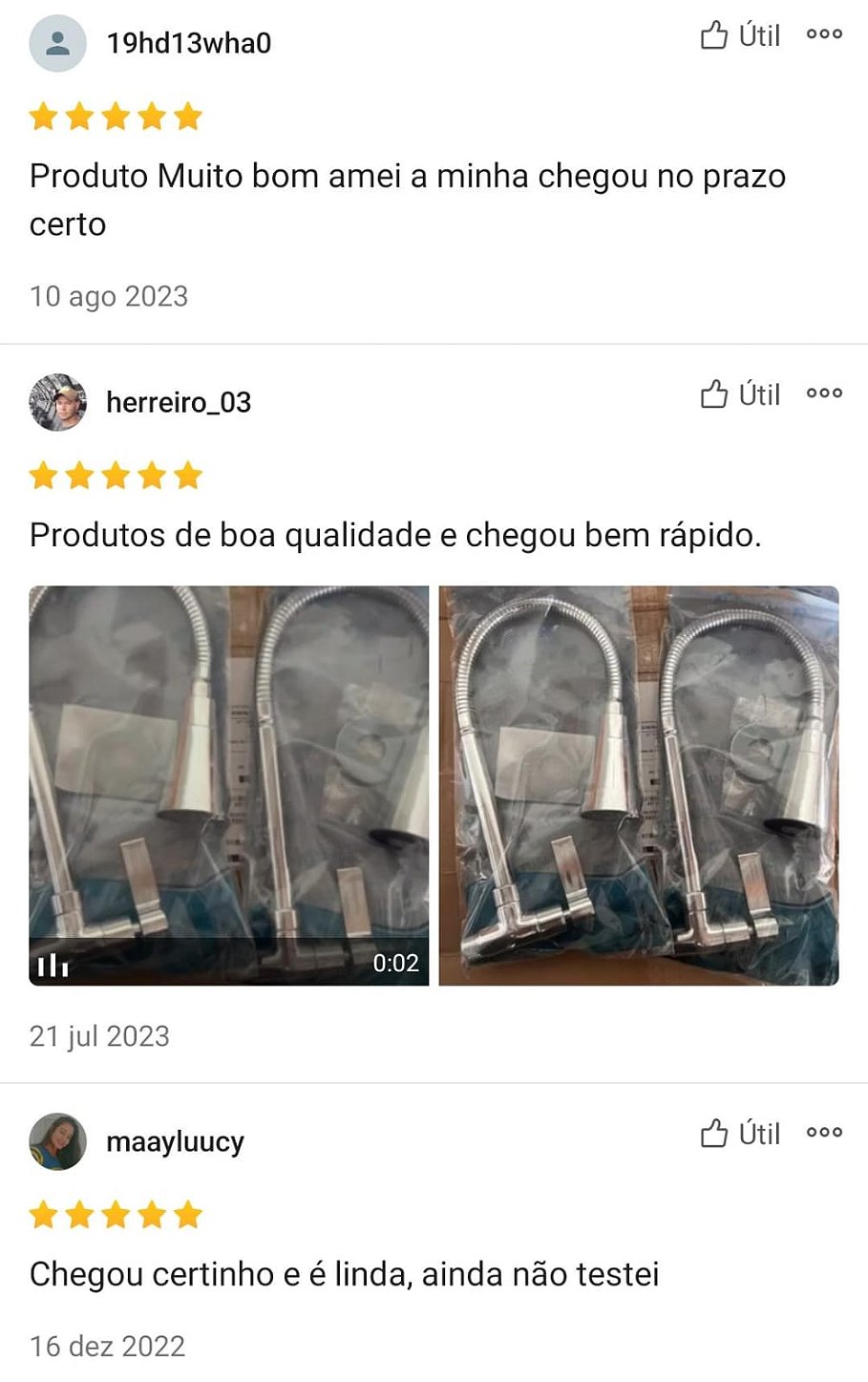 Foto de depoimento de clientes após receber a torneira de cozinha gourmet flexivel 1167conecromadoc70 da Atual Metais
