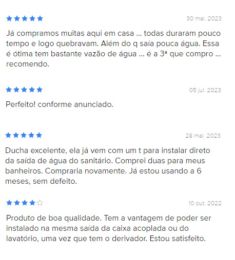 Avaliações de clientes sobre a Ducha Higiênica Luxo