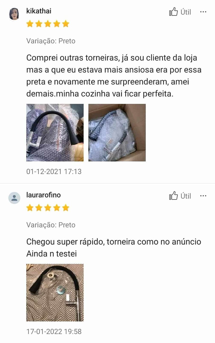 Imagem de comentarios posistivos de clientes sobre a compra desta torneira gourmet flexível