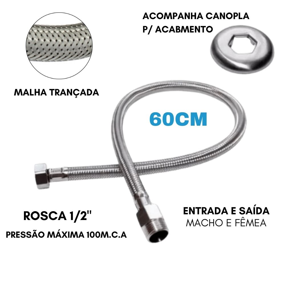 Engate Flexível Trançado imagem destacando a durabilidade e resistencia desse engate fabricado em metal trançado