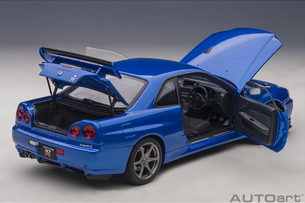 Nissan Skyline GT-R (R34) V-Spec II 1:18 Autoart Azul - 20 anos
