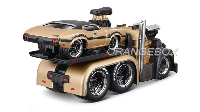 Mack B-61 Flatbed 1953 + Oldsmobile 442 1970 1:64 Maisto Muscle