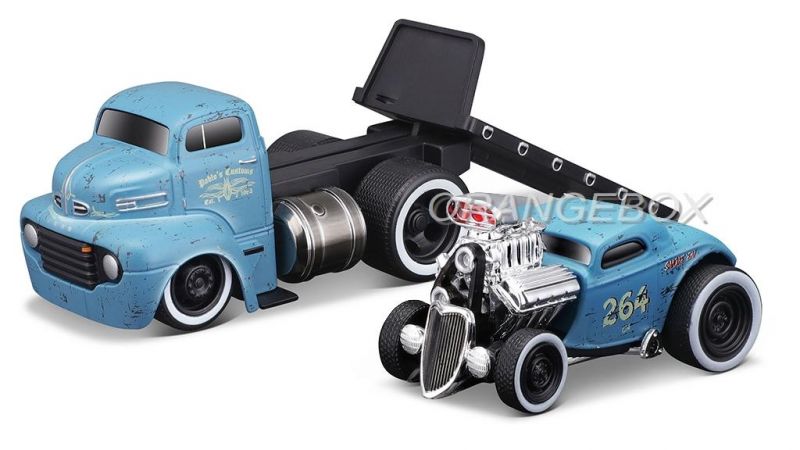 Ford Coe Flatbed 1950 + Ford 1933 Coupe 3J 1:64 Maisto Muscle