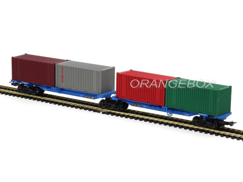 Vagão Duplo Porta Container PCD 1:87 HO Frateschi - 2075 - 20 anos
