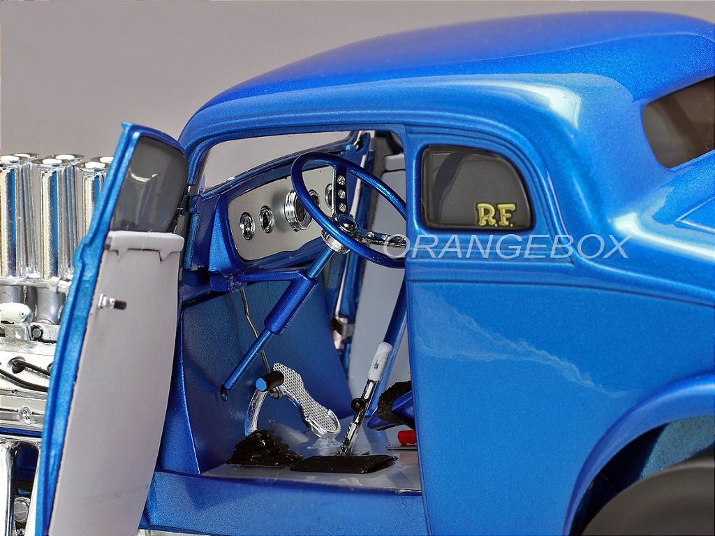 Maquette De Voiture 1:18 Acme - Willys Gasser 1933 Bleu Avec Flammes - Hot Rod - Neuve
