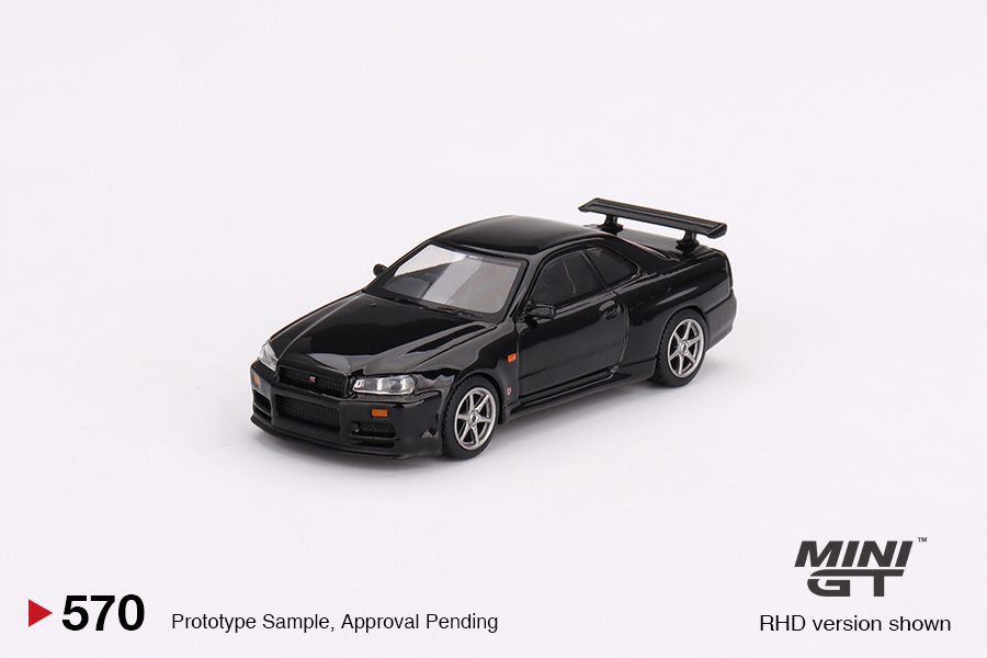 Nissan Skyline GT-R (R34) V-Spec 1:64 Mini GT Preto - 20 anos