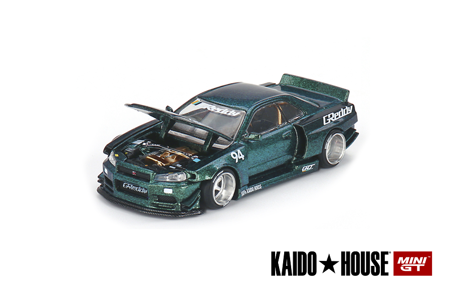 Nissan Skyline GT-R (R34) Kaido Works V1 1:64 Mini GT Verde - 19