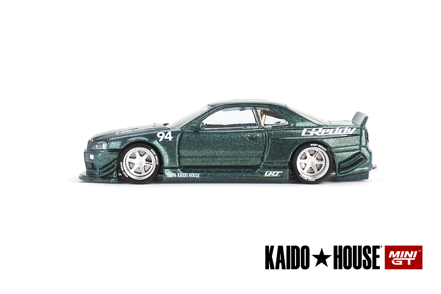 Nissan Skyline GT-R (R34) Kaido Works V1 1:64 Mini GT Verde - 20