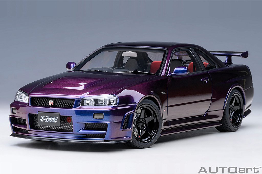 AUTOart NISSAN SKYLINE GT-R (R34) V-SP　Ⅱ Nissan Skyline GT-R (R34) V-Spec II 1:18 Autoart Preto - 19 anos