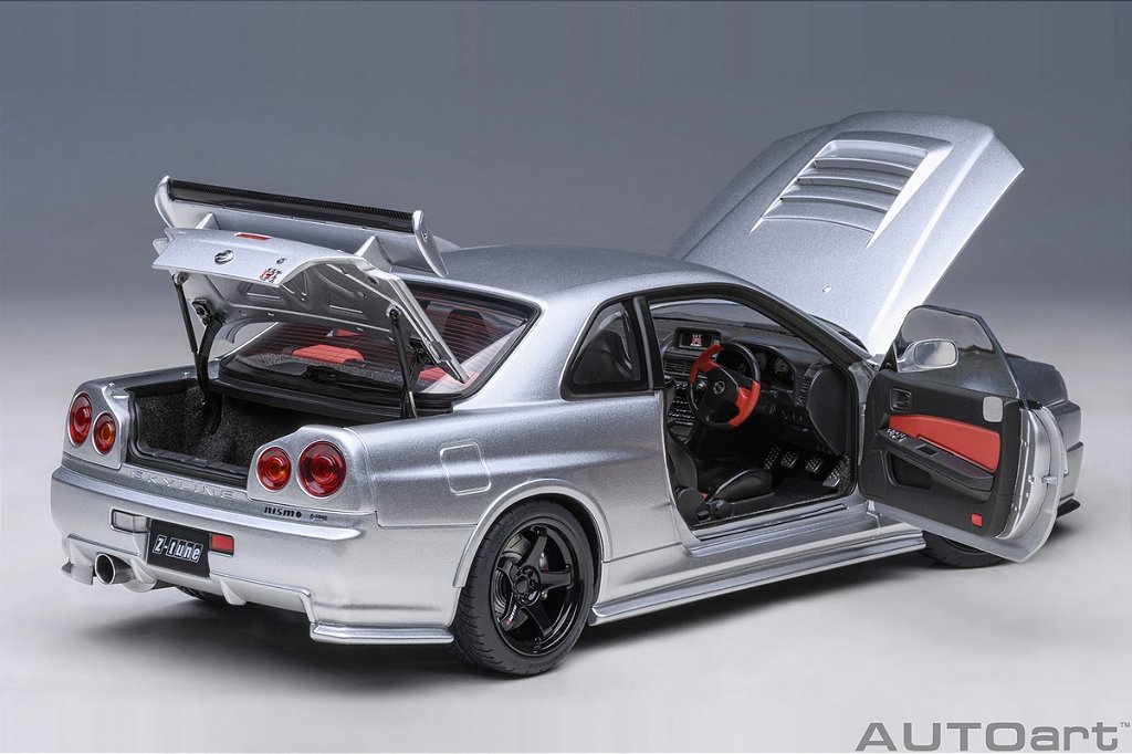 Nissan R34 GT-R Z-Tune Nismo 1:18 Autoart Prata - 20 anos! Loja on