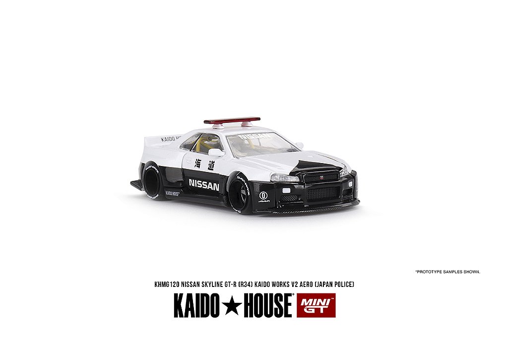Nissan Skyline GT-R R34 Kaido Works (V2 Aero) Police 1:64