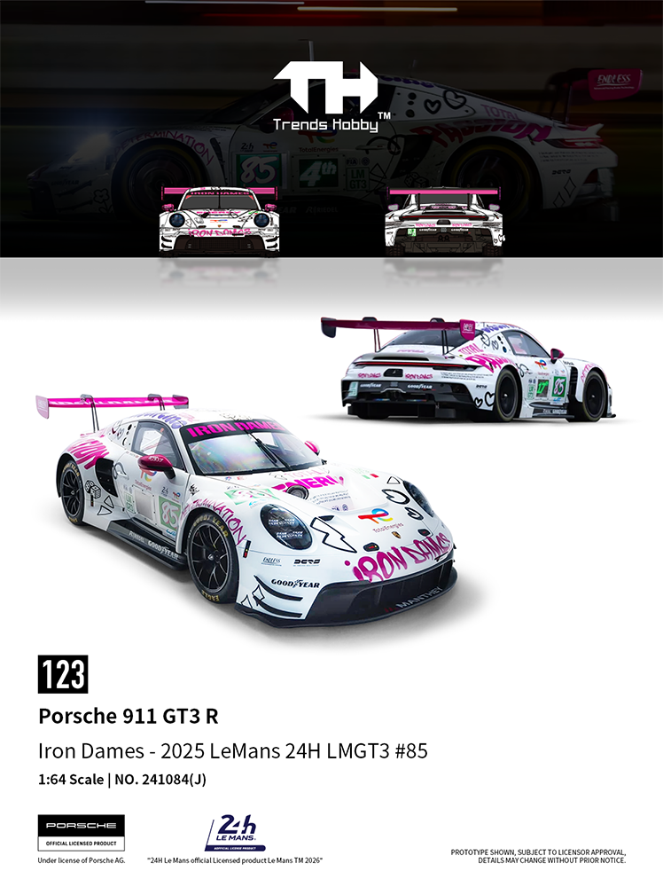Porsche 911 GT3 R 24Hs Le Mans 2025 IRON DAMES 1:64 Trends Hobby