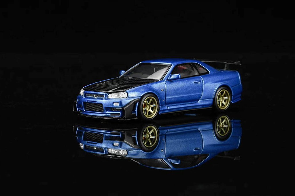 Nissan Skyline GT-R (R34) 1:64 MOTORHELIX Azul - 20 anos! Loja on