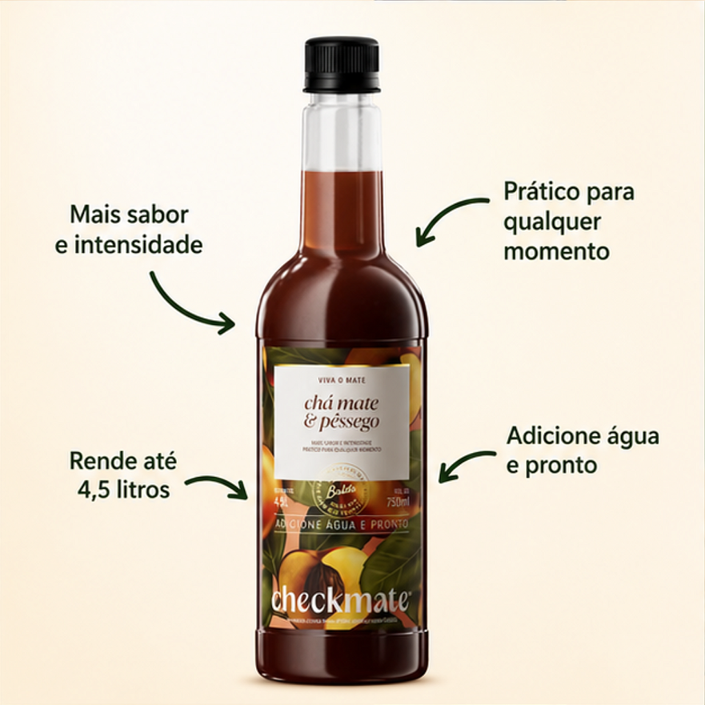CheckMate Chá Mate Tostado Concentrado Sabor Pêssego 750ml