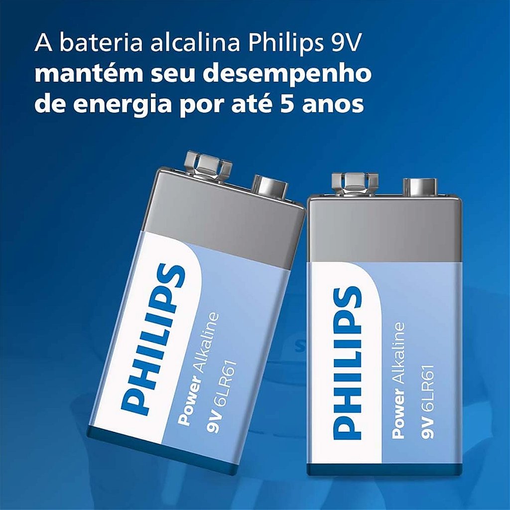 Bateria Power Alkaline PHILIPS 9V - 6LR61P1B/59 (UNITÁRIO) - Lojamatel
