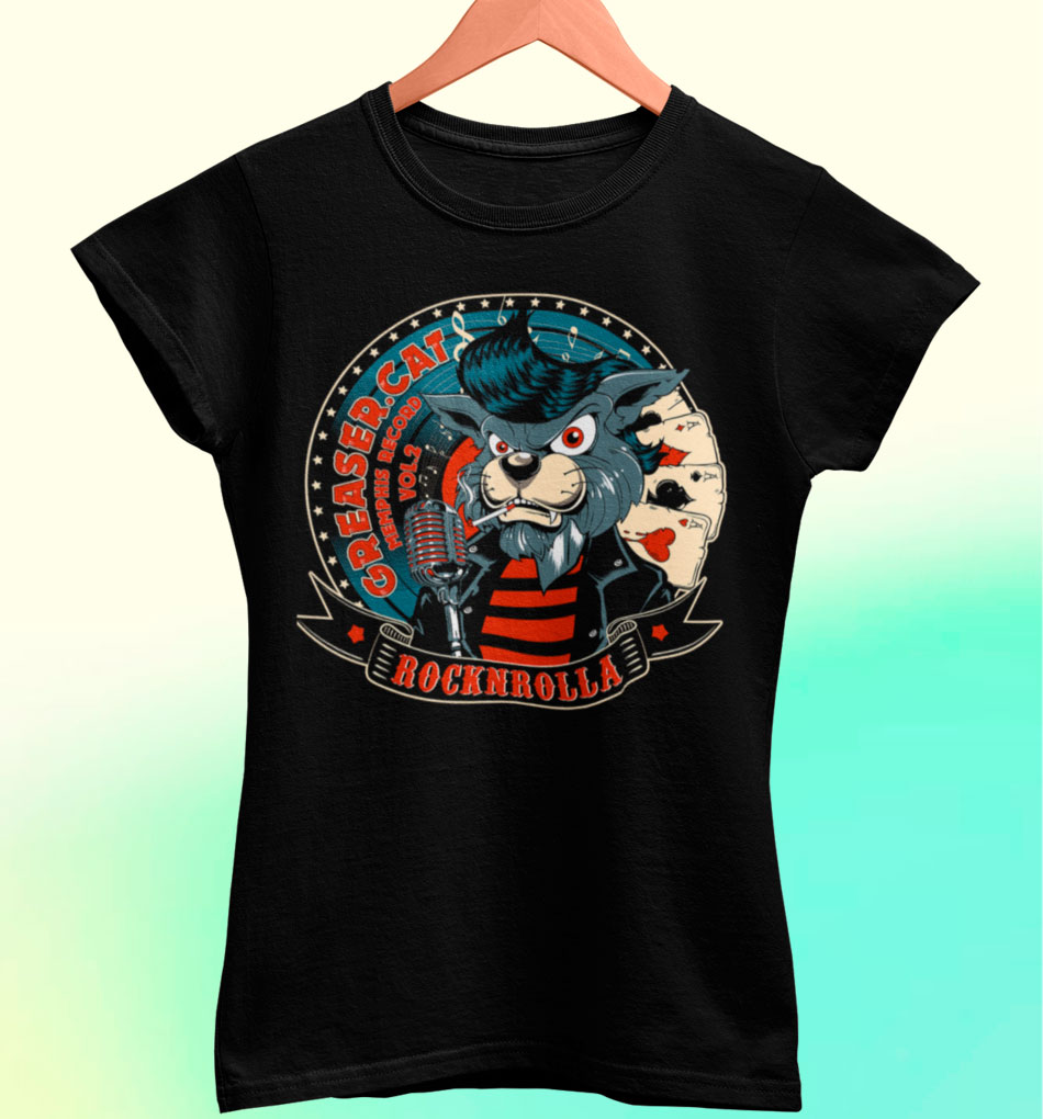 Camiseta Rockabilly Cat EstampAnimal