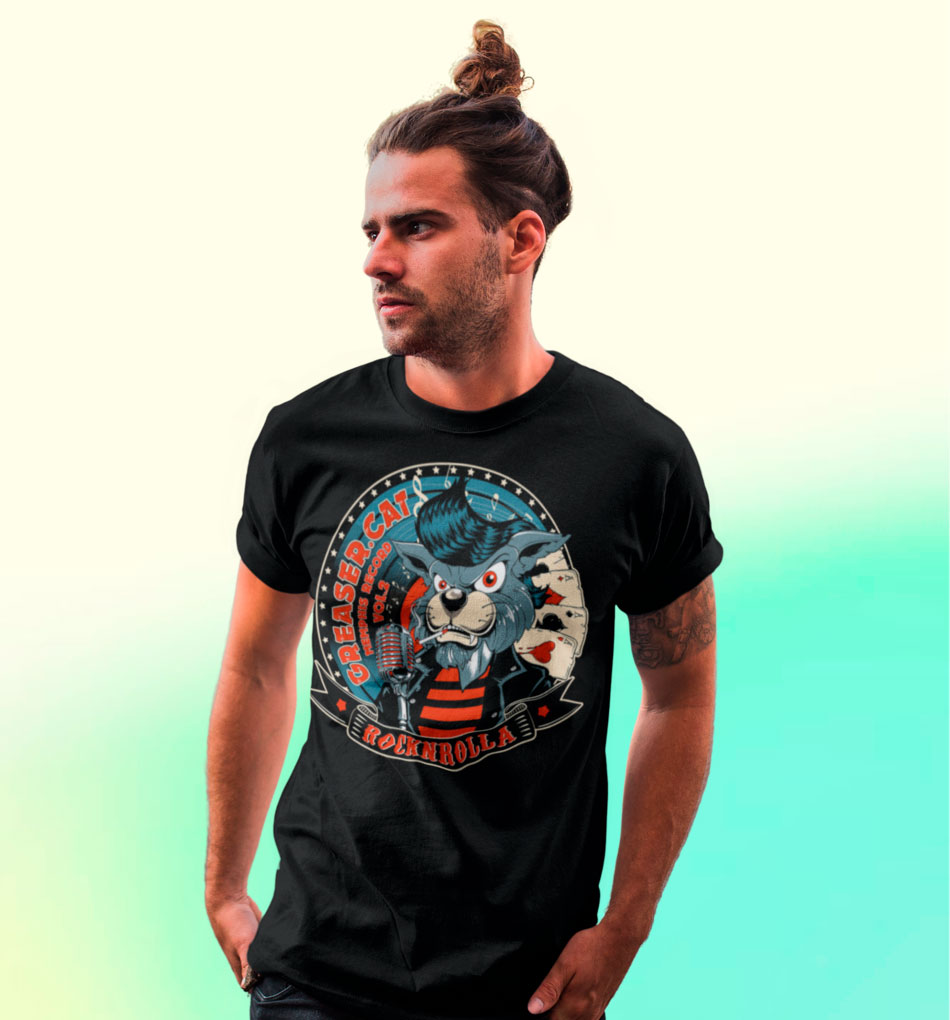 Camiseta Rockabilly Cat EstampAnimal