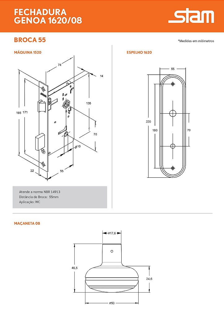 Fechadura Para Banheiro 1620/08 Fixa 1 Lado Espelho Oxidado - Stam