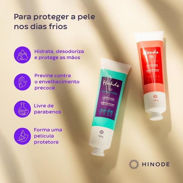 Luva Silicone Creme Para Mãos Hands Hinode - Aloe Vera e Romã 100g