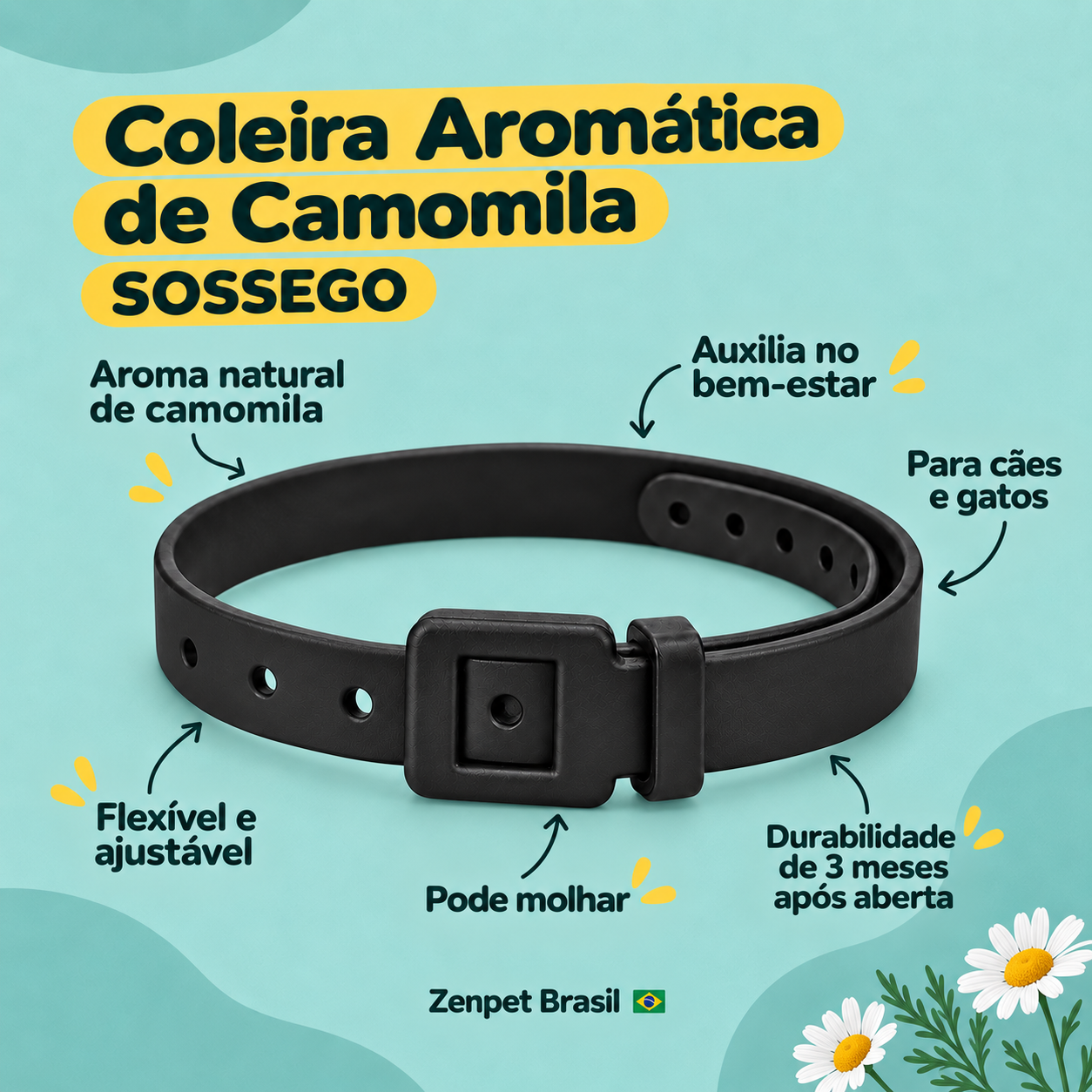 Coleira Aromática Sossego Camomila Zenpet - diferenciais