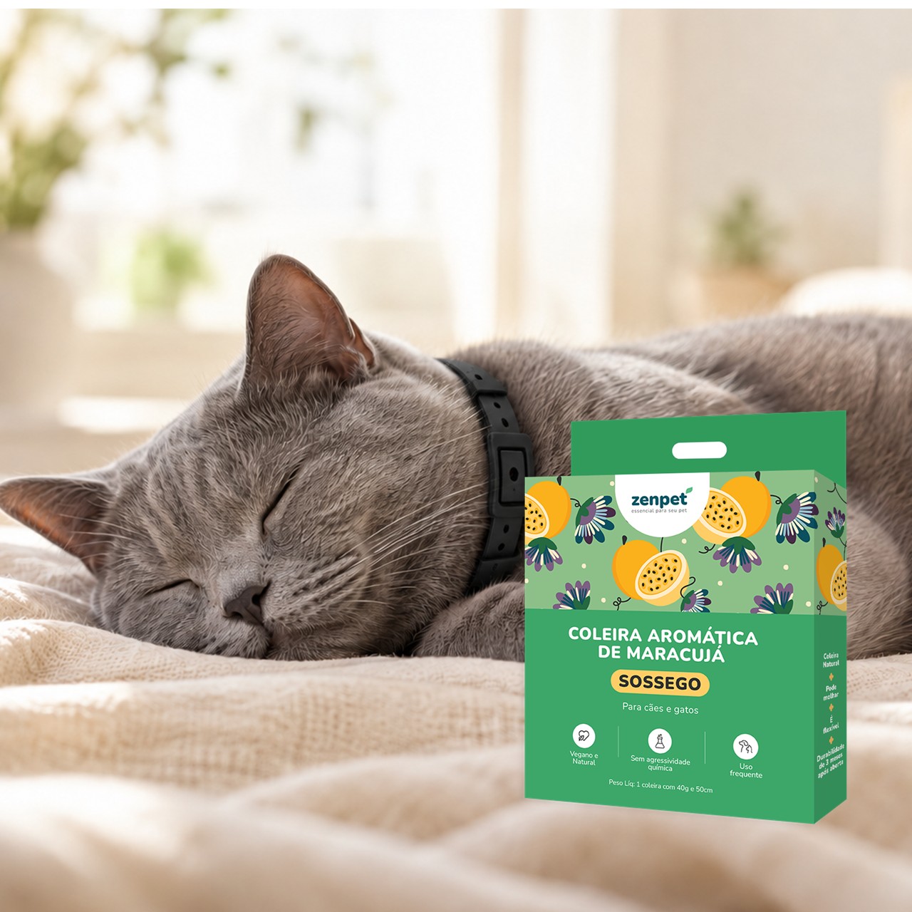 Coleira Aromática Sossego Maracujá Zenpet para gatos