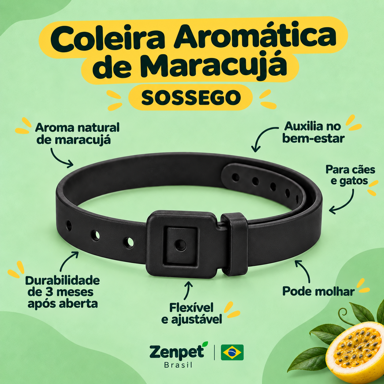 Coleira Aromática Sossego Maracujá Zenpet - diferenciais