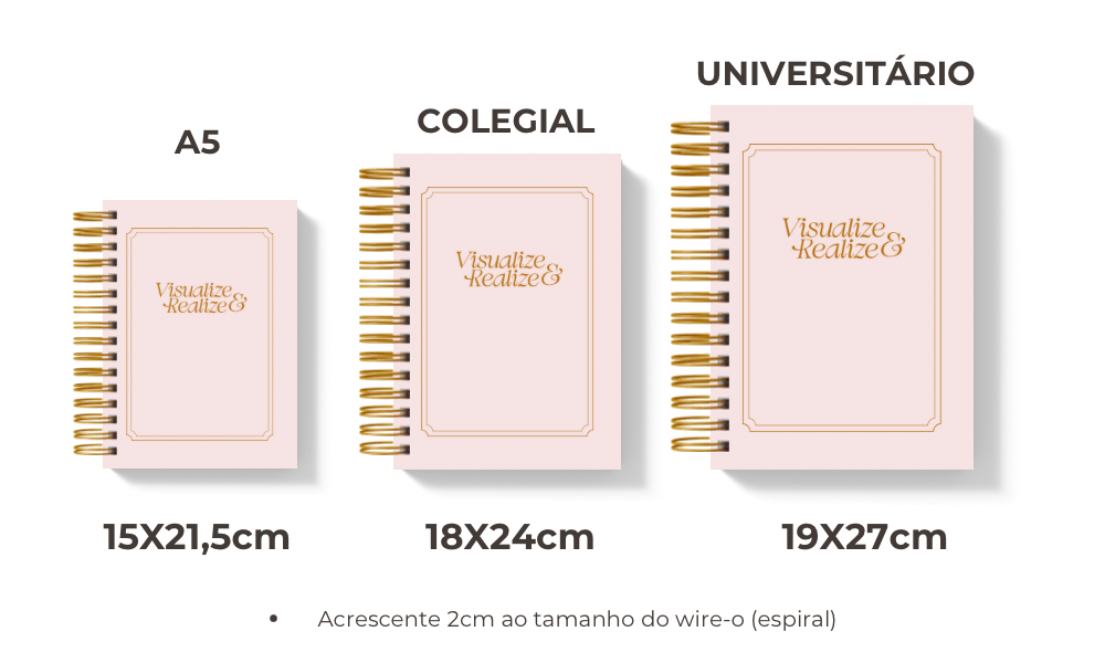 Comparação dos três tamanhos do Caderno Reposicionável