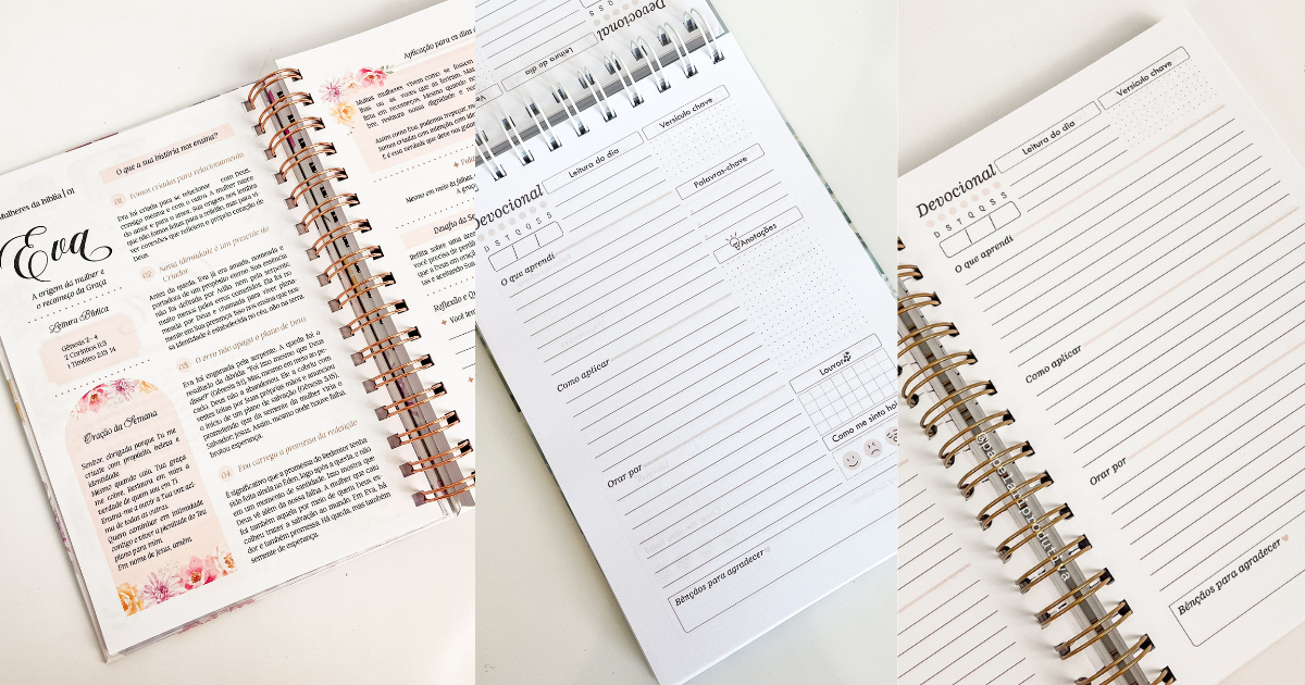 Comparativo: Planner, Bloco Devocional e Devocional Mulheres da Bíblia
