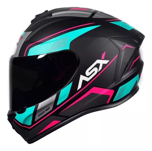 Capacete Moto Asx Draken Wind Preto Fosco Tiffany Pink - Maremoto