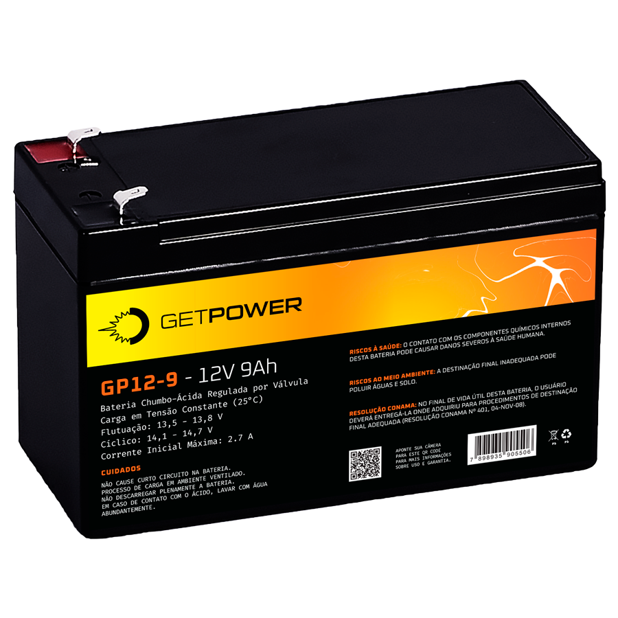 BATERIA SELADA 12V 9ah GETPOWER - VRLA AGM - BRASPOWER