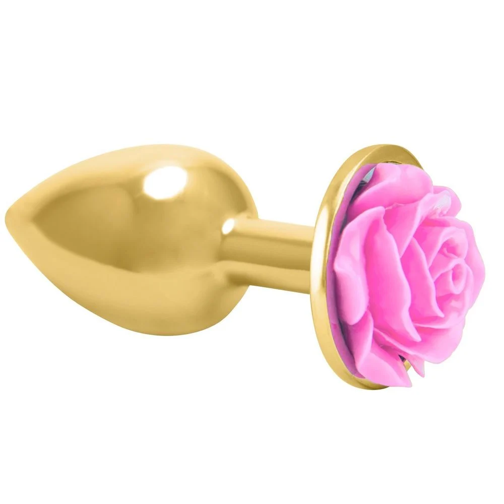 anal plugs videos Plug Anal Grande de Alumínio Dourado com Flor Lapidada em sua Base - P