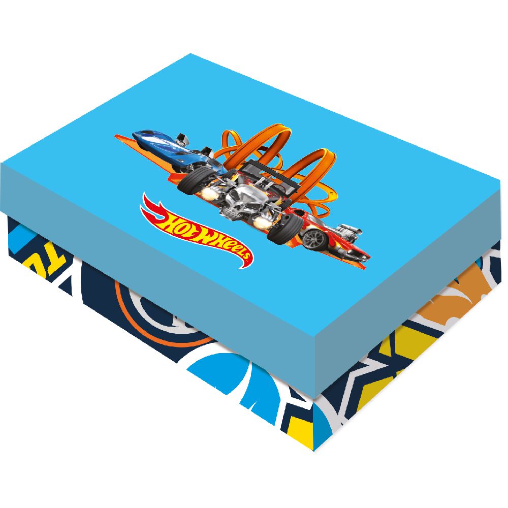 Caixa Retangular Com Tampa para Presentes Tema Hot Wheels - Grande