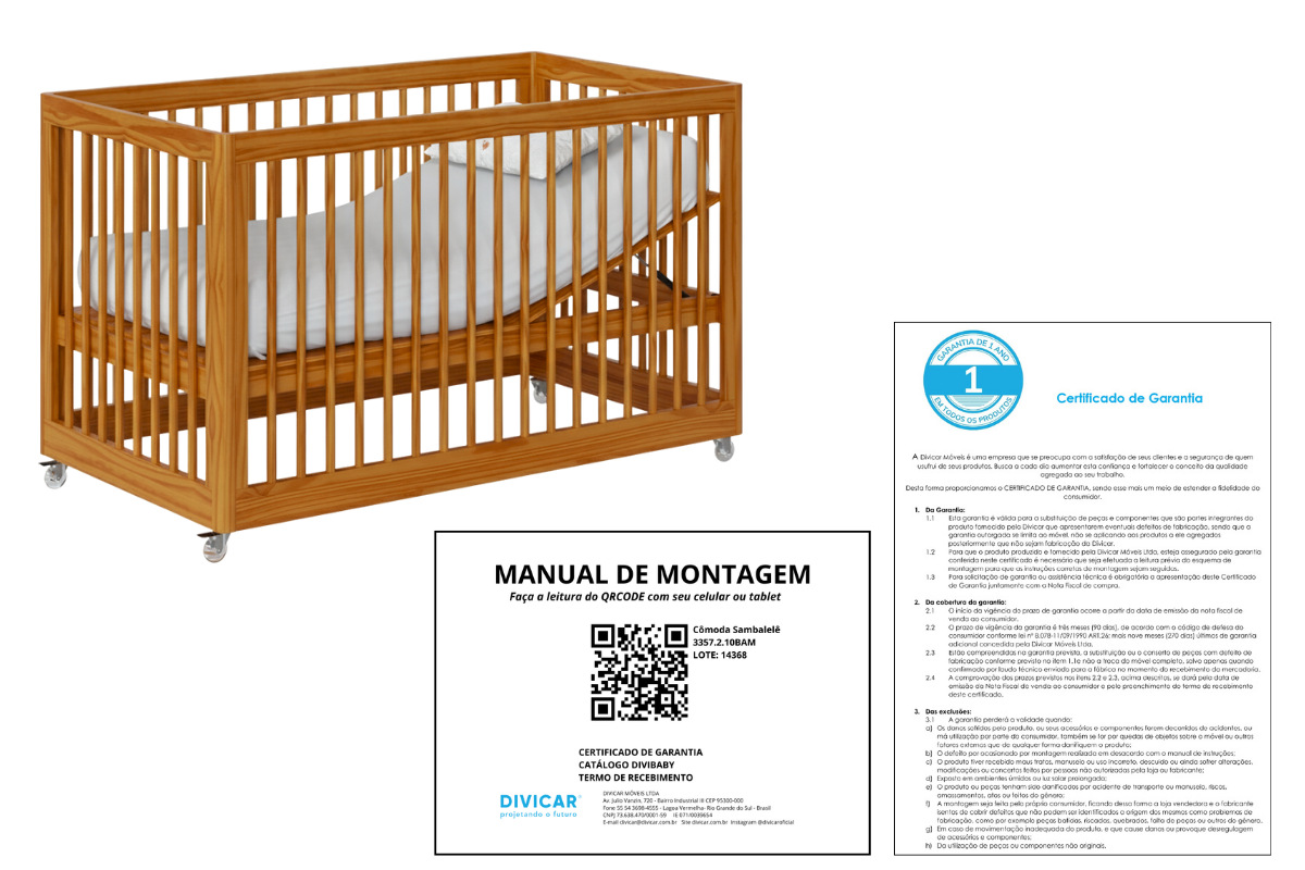 Conjunto Berço Wave Mel e Cômoda Sambalelê