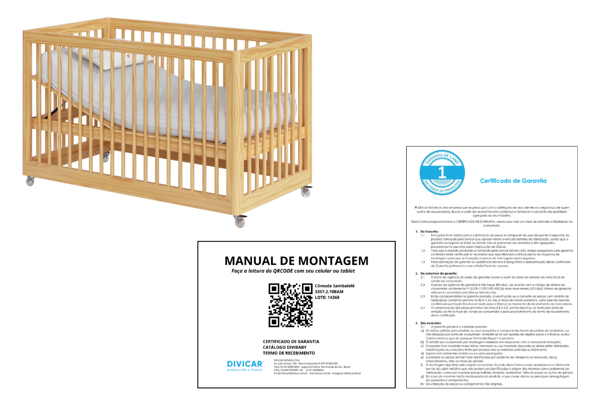 Conjunto Berço Wave Mel e Cômoda Sambalelê