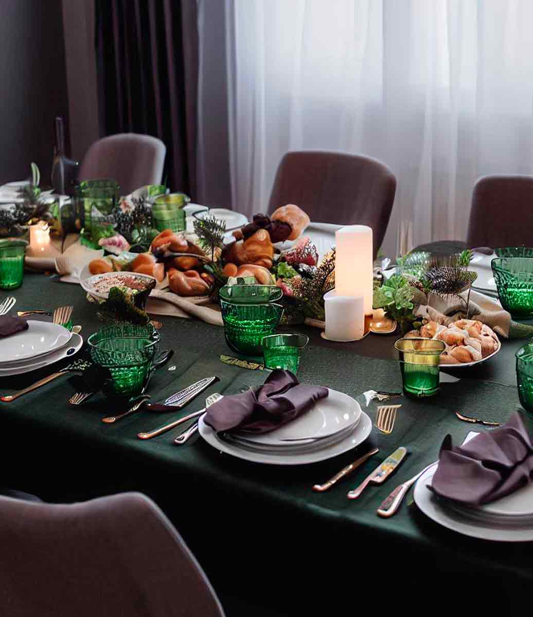 toalha de mesa verde com linho mesa chiq para jantar formal