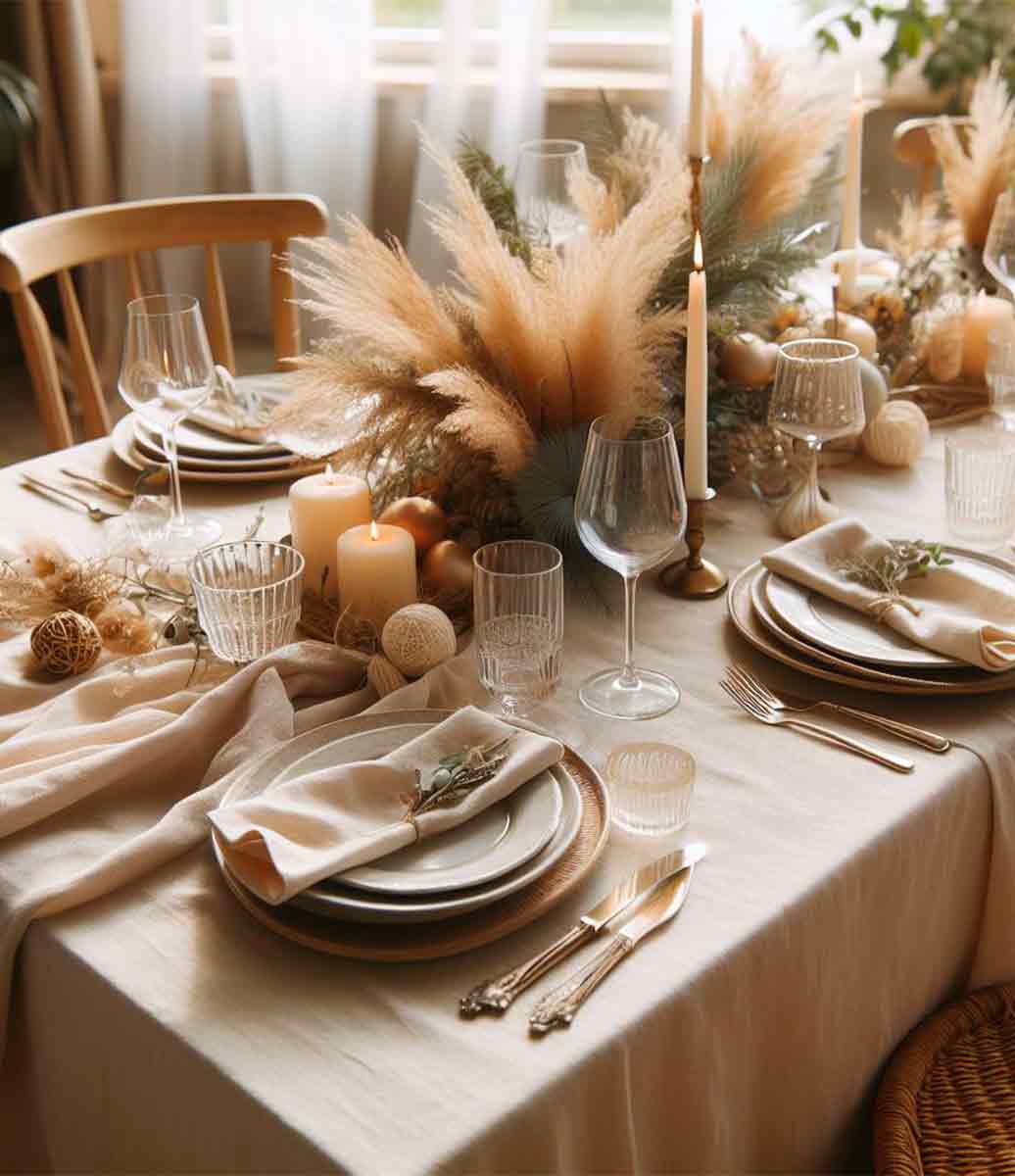toalha de mesa de linho impermeável em bela decoração neutra