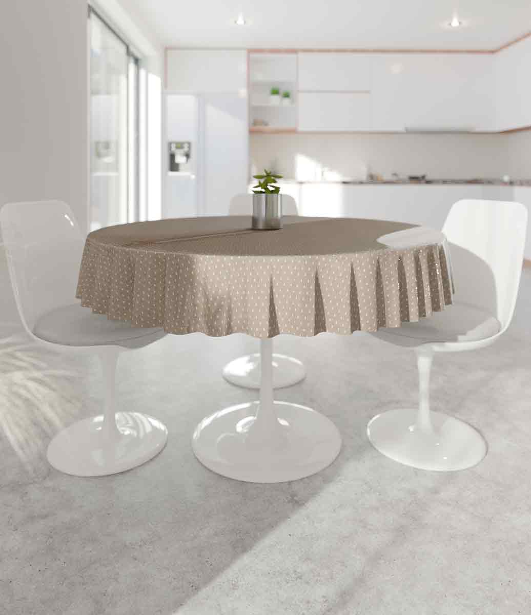 AMBIENTE CLÁSSICO COM MESA POSTA COM TOALHA DE MESA REDONDA 8 LUGARES BEGE POÁ