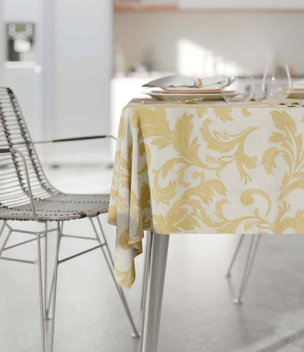 Toalha de Mesa Branca e Bege com Arabescos