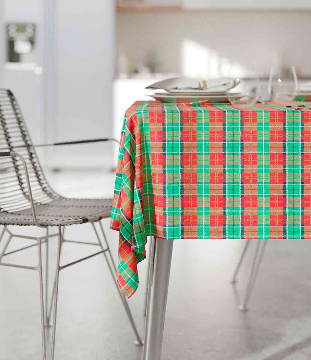 toalha de mesa retangulat xadrez em cores de vermelho e verde em tecido jacquard