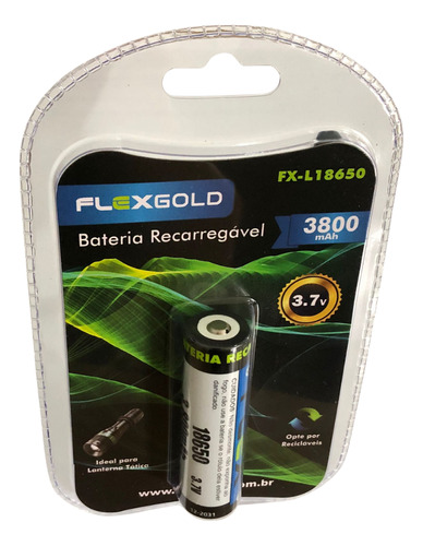 Cartela com 1 Bateria de Lítio 18650 FLEX GOLD – 3.800 mAh