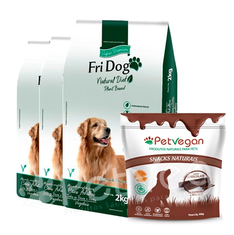 Kit 3 Pacotes ração Fri Dog Plant Based 2kg + Snack PetVegan Sabor