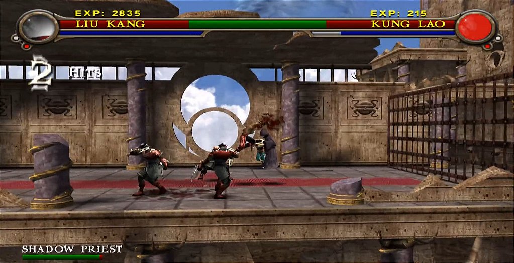 Gameplay clássico de Mortal Kombat Shaolin Monks no PlayStation 2 em arena de combate