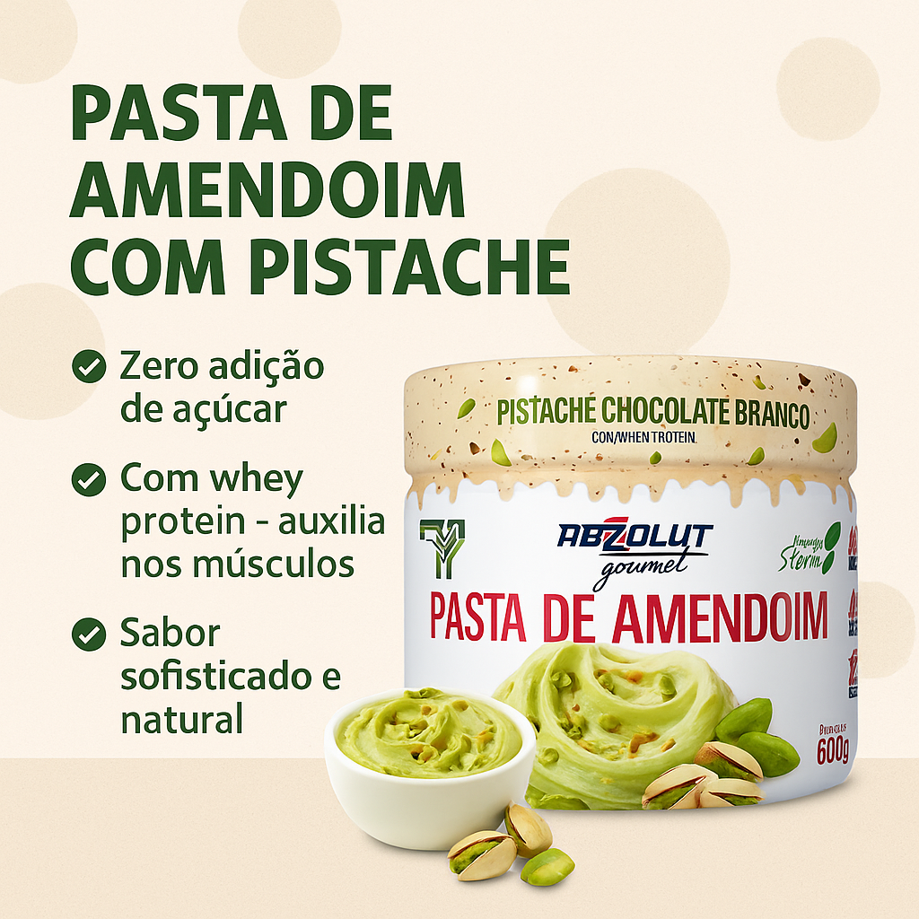 Pasta de Amendoim Sabor Pistache - Absolut - P&P Fit - A sua loja