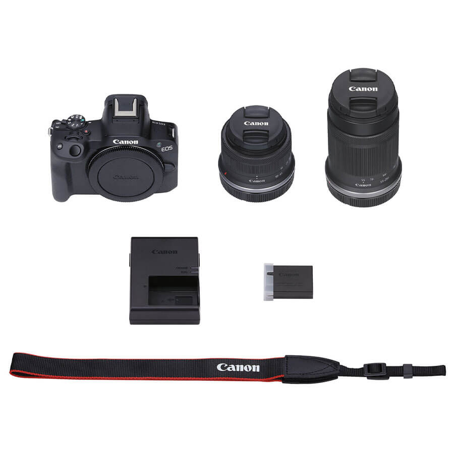 Canon EOS R50 com Kit de lentes 18-45mm e 55-210mm - Nivídeo